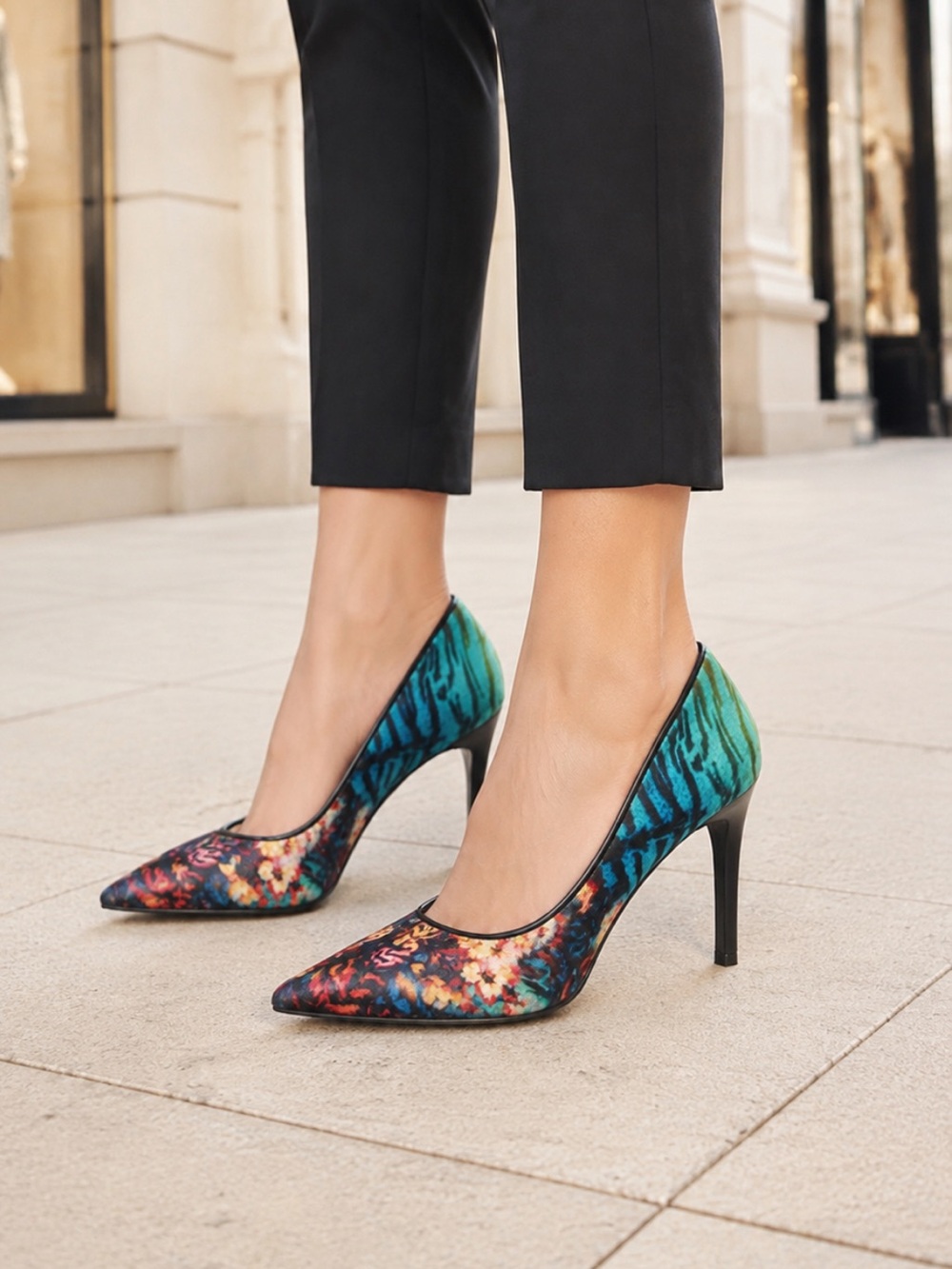 Vintage Aldo Floral & Teal Zebra Pointed multi colour Stiletto Heels❤️7.5